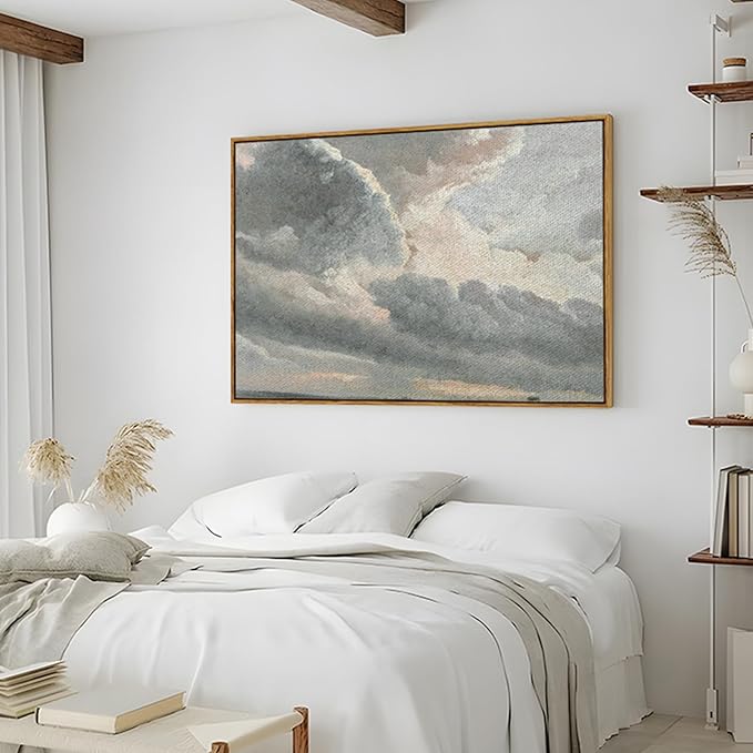 InSimSea Framed Canvas Wall Art, Landscape Wall Art, Study of Clouds Painting, Modern Farmhouse Decor, Rustic Wall Decor for Living Room, Bedroom, Office, 24