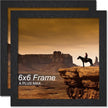 A PLUS MAX 6x6 Picture Frame Set of 2, Black Engineered Wood Frame for 6 x 6 Inch Picture Poster Photo, Light Weight 6 by 6 Frame with Wood-grain for Wall - 2 Pack/Black/6
