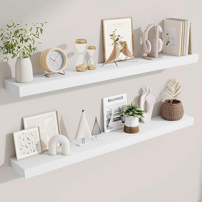 Fun Memories Floating Shelves 48 Inch, Extra Large Wood Shelf Set of 2, Hanging Wall Shelves for Bathroom, Living Room, Kitchen, Bedroom, White