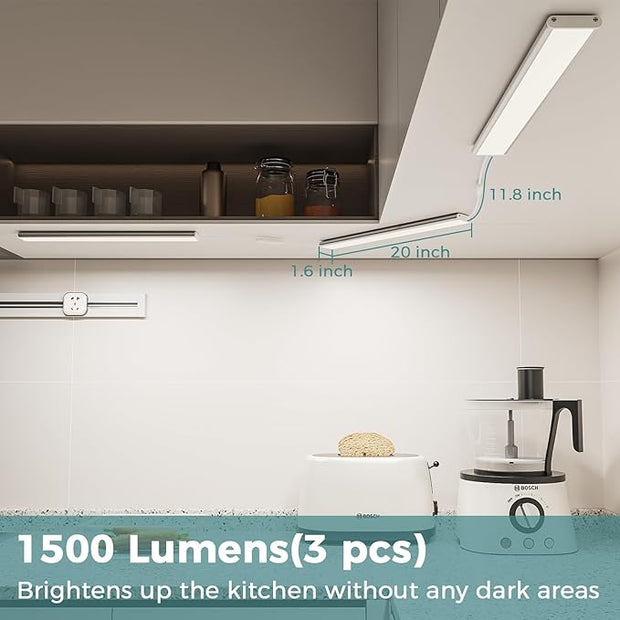 ASOKO Under Cabinet Led Light Plug in, Dimmable Daylight White 4000K, 6 Pack 12 inch Linkable Under Counter Lights 2500lm for Kitchen, Shelf, Workbench, Cupboard, Upgrade ETL Listed Plug 24V