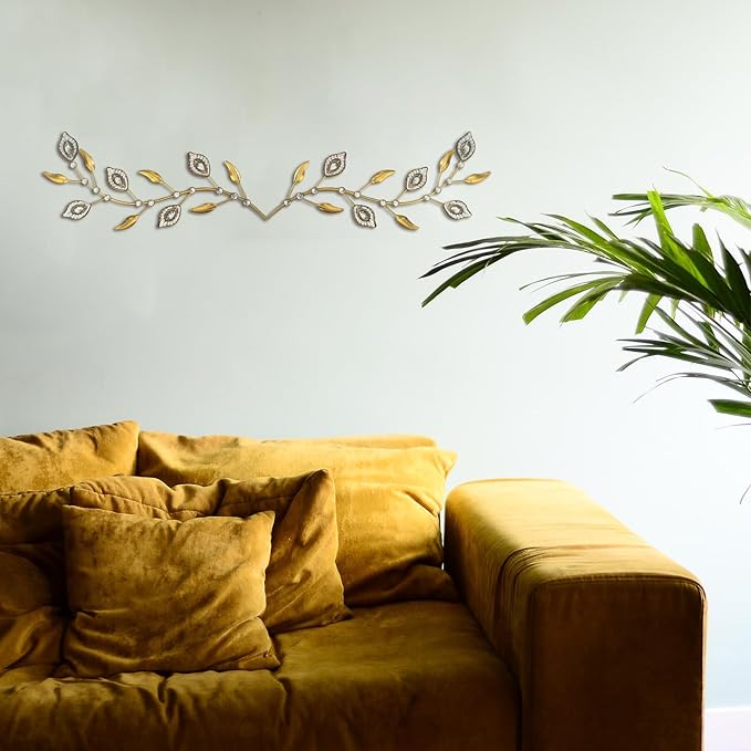 sxnzequnze 2 Pcs Metal Leaf Wall Art Crystal Bling Decorations Silver Leaves 3D Iron Handmade Home Decor Hanging Minimalist Accents Modern Set for Living Room Bathroom Bedroom Dining Room Hallway