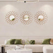 3 Pack Metal Mirrors for Wall Sunburst Wall Mirrors Home Décor Decorative Hanging Wall Art for Living Room Bedroom Entryway (Rose Gold2, Flowers)