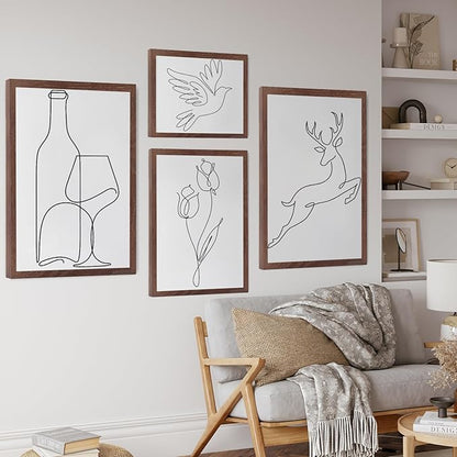 puthiac 16x24 Solid Oak Wood Picture Frame, No Mat, Wall Display Only, Vertical or Horizontal, Plexi Front, 3 Pack, Walnut