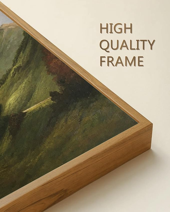 SHENIFY Landscape 24x36in Large Vintage Framed Canvas Wall Art Classical Mountain Range Valley Prints Farmhouse Bathroom Office Decor - Natural Framed