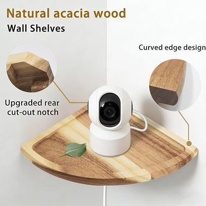 Floating Corner Shelve, 10 Inch Acacia Wood Corner Shelf Set of 2, Corner Shelf wall Mounted for Living Room, Bedroom, Bathroom, Office, Kitchen (Natural Wood Colour)