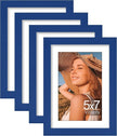 Vittanly 5x7 Picture Frames Set of 4, Display Pictures 4x6 with Mat or 5x7 without Mat, Small Photo Frames for Wall or Tabletop Display, Engineered Wood with Shatter Resistant Plexiglass, Royal Blue