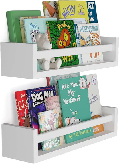 You Have Space Elba Floating Book Shelves for Kids Room Decor, Nursery Shelves for Wall, Bookshelf, White Set of 2