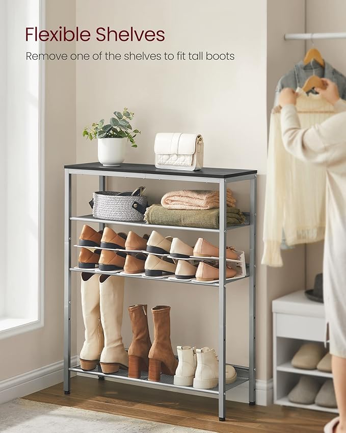 VASAGLE Shoe Rack for Entryway, 5-Tier Shoe Rack Organizer with Storage Shelves and Spacious Top, Freestanding, Adjustable, Industrial, Charcoal Grey and Metallic Silver ULBS038E22