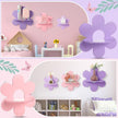 Soaoo 3 Pcs Daisy Flower Floating Shelves, Wooden Boho Daisy Plant Shelf, Wall Mounted Display Stand, Hanging Display Flower Decor for Living Room Bathroom Bedroom(Purple and Pink)