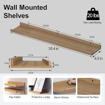 Floating Shelves for Wall Decor, Long Wall Mounted Storage Shelf for Bedroom, Living Room, Bathroom, Kitchen, Nursery, Display Picture Ledge Shelf with Lip Set of 2-36 Inches, Oak