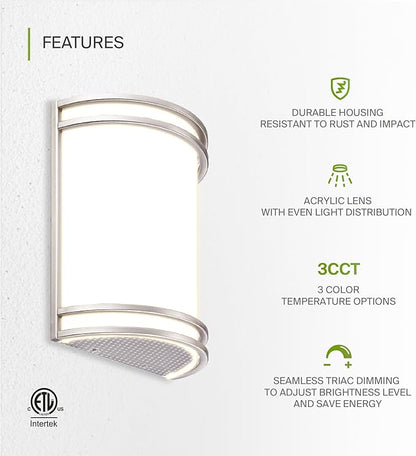ASD LED Indoor Wall Mount Light Fixture - 10 Inch 15W Modern Interior Brushed Nickel Dimmable Wall Sconce Light - ETL 3000K 4000K 5000K Adjustable - Hallway, Bedroom LED Wall Lights, 4 Pack
