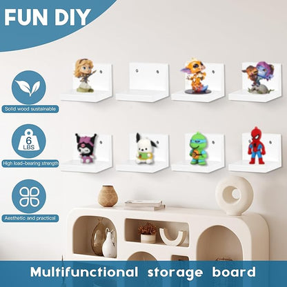 Small Floating Shelf for Wall Set of 6,Mini Shelves for Display Small Figurine,Plant,Collectibles,Wall Shelves for Bedroom Living Room Bathroom Kitchen Decor（White）