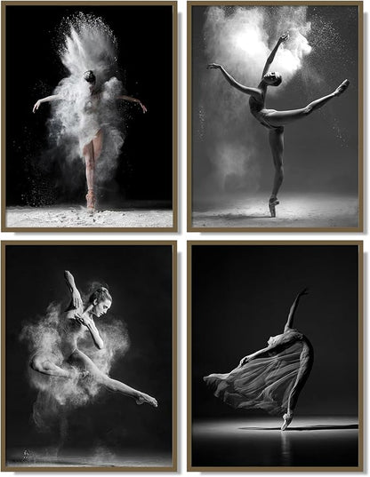 NCYEL Black and white ballet wall art dancer poster beautiful girl bedroom elegant dance classroom bathroom dormitory decoration poster 16 "x24 x4pcs