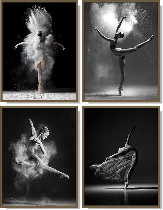 NCYEL Black and white ballet wall art dancer poster beautiful girl bedroom elegant dance classroom bathroom dormitory decoration poster 16 "x24 x4pcs