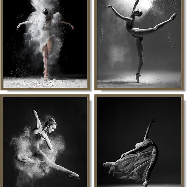 NCYEL Black and white ballet wall art dancer poster beautiful girl bedroom elegant dance classroom bathroom dormitory decoration poster 16 "x24 x4pcs