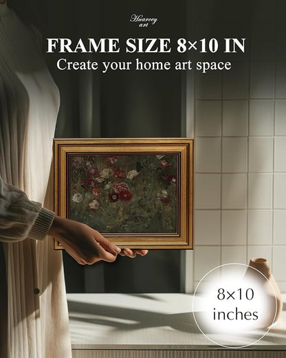 HUARCEY Framed Canvas Wall Art Prints, Bathroom Shelf Vintage Decor Aesthetic, Poppies Floral Paintings Farmhouse Wall Decor, Retro Table Desk Pictures for Bedroom Living Room, 8x10Inch