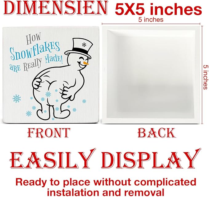 Snowman Christmas Decor, Funny Christmas Decorations, Gag Gifts for Women Men, How Snowflakes Are Made Snowman Wooden Sign Rustic Home Decor 5 x 5 Inches