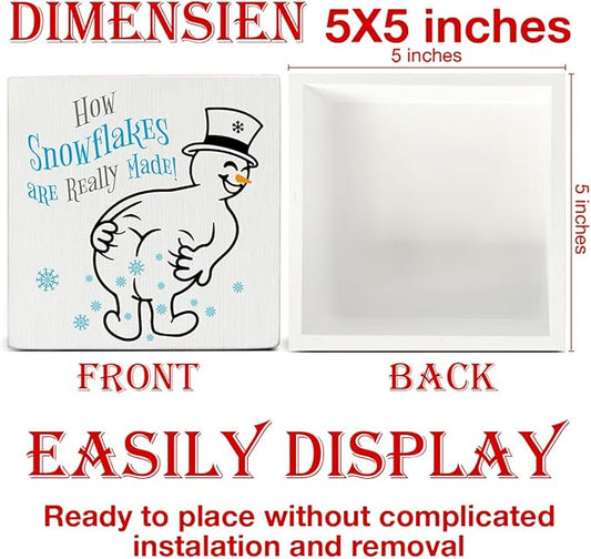 Snowman Christmas Decor, Funny Christmas Decorations, Gag Gifts for Women Men, How Snowflakes Are Made Snowman Wooden Sign Rustic Home Decor 5 x 5 Inches