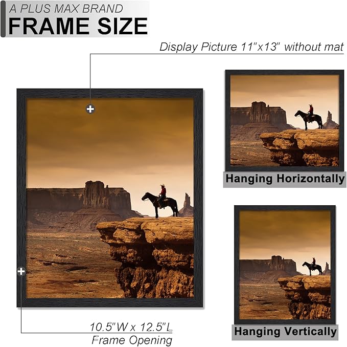 A PLUS MAX 11x13 Picture Frame, Black Engineered Wood Frame for 11 x 13 Inch Picture Poster Photo, Light Weight 11 by 13 Frame with Wood-grain for Wall - 1 Pack/Black/11 x13