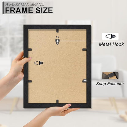 A PLUS MAX 8x12 Picture Frame Set of 2, Black Engineered Wood Frame for 8 x 12 Inch Picture Poster Photo, Light Weight 8 by 12 Frame with Wood-grain for Wall - 2 Pack/Black/8"x12"