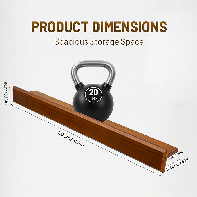 32 Inch Picture Ledge Shelf with Lip,Floating Shelves for Wall, Set of 2 Solid Pine Wood Shelves with Invisible Brackets, Wall Storage for Living Room, Bedroom, Kitchen, Bathroom(Dark Brown)