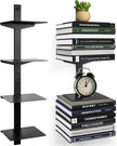 Floating Book Shelves for Wall, 4 Tier Invisible Floating Bookshelf, Vertical Spine Book Tower, Wall Mounted & Space Saving, Heavy Duty Metal Book Organizer for Home Office, 2 Pack Black
