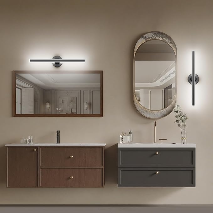 Modern Black Vanity Light, 23.62 inch 5 Colors Wall Sconce Dimmable, LED Bathroom Light Fixtures for Mirror