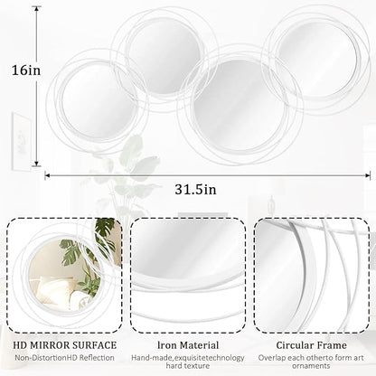 White Round Mirror Set, 4 PCS Wall Mounted Mirror Circle Metal Framed Modern Mirrors for Living Room Bedroom Entryway, 16x32 Inch Decor