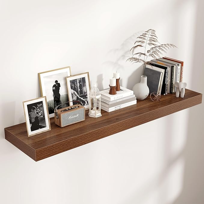 Floating Shelves for Wall, 48 Inch Wide x 12 Inch Deep Floating Shelves, Long Wood Floating Wall Shelf Shelves for Living Room Bathroom Bedroom Kitchen Home - (Walnut, 48