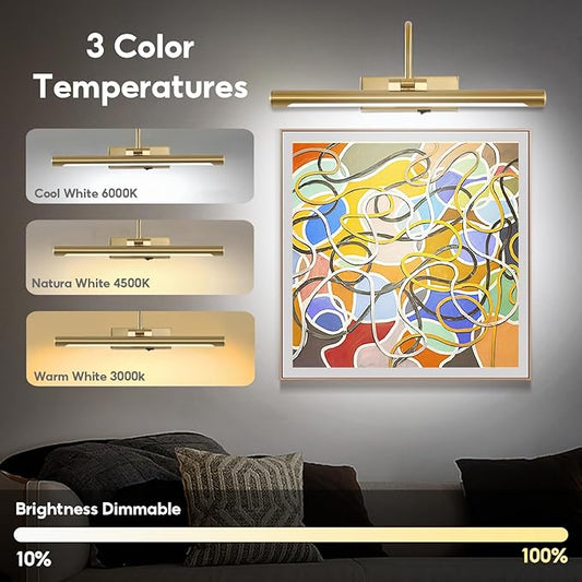 16"Picture Light for Wall Battery Operated Art Lights for Painting Brass Wireless LED Picture Lighting 3CCT Dimmable Gold Art Light Gallery Lighting for Wall Gallery Lighting Portrait Artwork