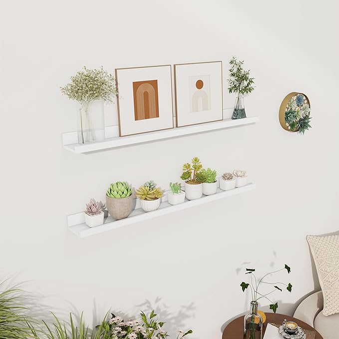 Axeman 30 Inch Floating Shelves | Picture Ledge Shelf Set of 2 | White Wall Shelves with Lip | White Picture Shelf for Wall with Ledge | Photo Ledges 30 Inch