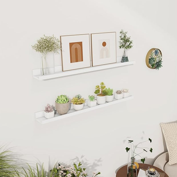 Axeman 30 Inch Floating Shelves | Picture Ledge Shelf Set of 2 | White Wall Shelves with Lip | White Picture Shelf for Wall with Ledge | Photo Ledges 30 Inch