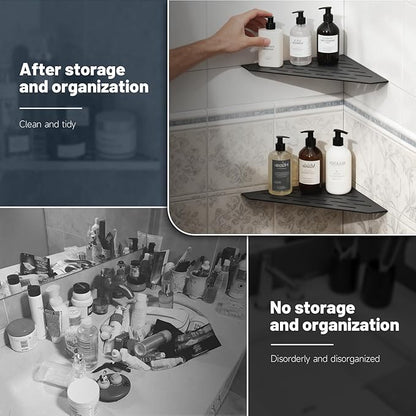 BWE 10" Corner Shower Shelves, 304 Stainless Steel Floating Corner Sheves for Wall, Heavy Duty Recessed Bathroom Shower Shelves Slot Design for Tiled Wall, No Drilling Needed 2 Pack Matte Black