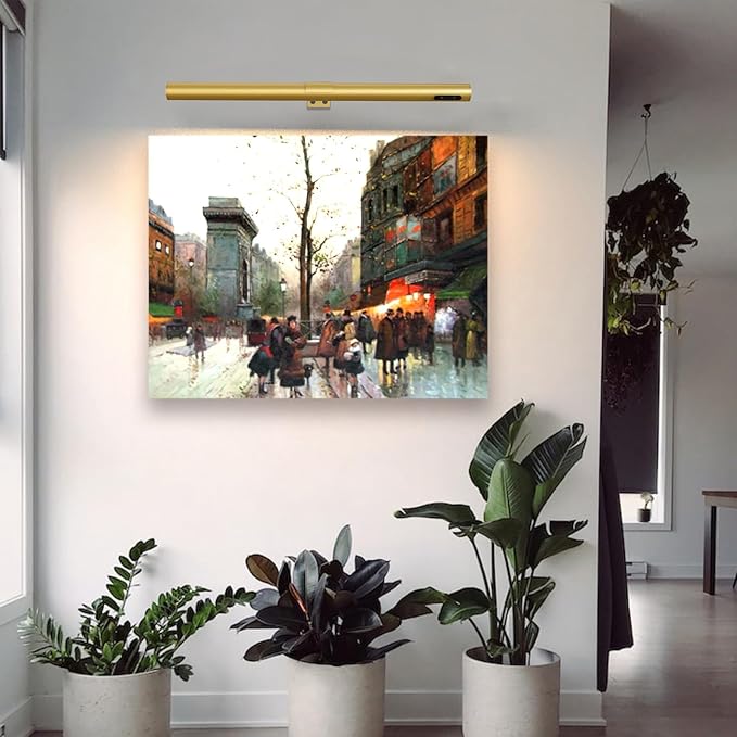 19.7inch Battery Operated Wireless Picture Light，Remote Control Painting Display Lights, Rechargeable Wall Lights with Three Modes and Power Display for Art Frame (Gold-2set)