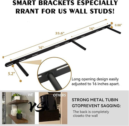 BGMG Wood Floating Shelves for Wall 54 inch Set of 2,Black Floating Shelves,Solid Wood Wall Mount Shelves for Bathroom Living Room Bedroom Kitchen Farmhouse -54x 6.7 x1.75 inch