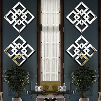 Silver Mirrored Wall Decor 16x16” Decorative Mirror Modern Fashion DIY Wall-Mounted Mirrors Square Design Gorgeous, Glam, Accent, Vintage, Chic Mirror for Room and Home Decor