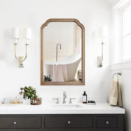 WallBeyond Wood Frame Wall Mirror Rounded Corner Arch Rectangle Mirror for Entryway, Living Room or Bedroom Home Decor - Light Woodgrain [20" x 30" Natural ]
