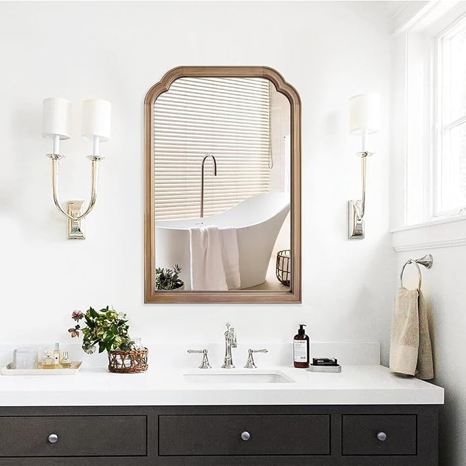 WallBeyond Wood Frame Wall Mirror Rounded Corner Arch Rectangle Mirror for Entryway, Living Room or Bedroom Home Decor - Light Woodgrain [20" x 30" Natural ]