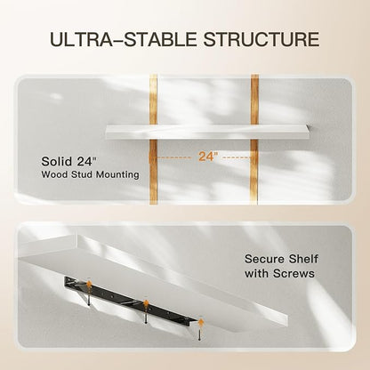 AMADA HOMEFURNISHING Floating Shelves Wall Mounted, 47 x 8 Inch Wall Shelves for Bathroom, Bedroom, Living Room, White Shelves Set of 2