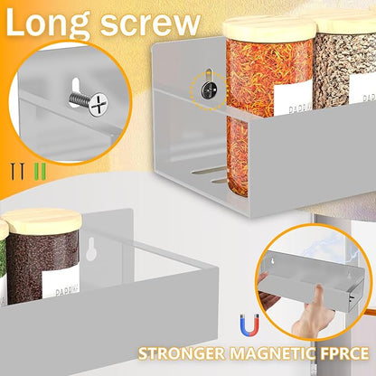 Magnetic Spice Rack Organizer for Fridge Seasoning Organizer for Kitchen storage with Screw Magnetic Shelf with Hook for Refrigerator and Oven (4pack1hook-Grey)