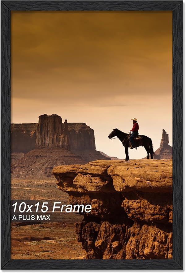 A PLUS MAX 10x15 Picture Frame, Black Engineered Wood Frame for 10 x 15 Inch Picture Poster Photo, Light Weight 10 by 15 Frame with Wood-grain for Wall - 1 Pack/Black/10 x15