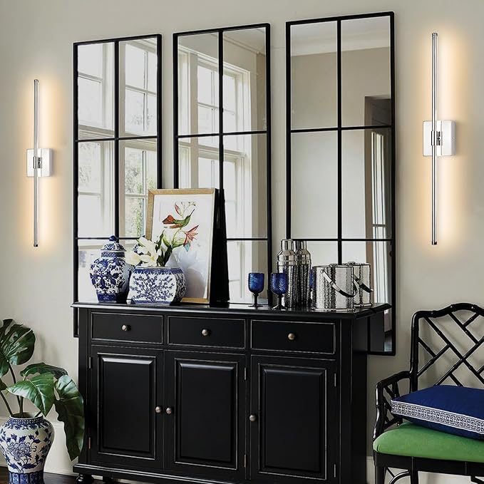 Modern LED Wall Sconces, Hardwired Wall Sconces, 3000K Warm Light Wall Lamp, Wall Light Fixtures for Living Room, Bathroom, Bedroom, Chrome