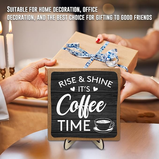 Coffee Bar Decor Sign, Coffee Bar Accessories, Funny Coffee Bar Desk Decor, Rustic Wooden Plaque Coffee Sign Farmhouse Coffee Bar Derco Signs For Coffee Station, Coffee Shelf Decor(Black+Brown05)
