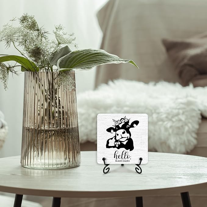 Hello Sweet Cheeks Bathroom Sign With Iron Support, Home Toilet Desk Bathroom Decor Wood Sign Restroom Bath Shelf Cow Decor Farmhouse Housewarming Gifts Table Centerpiece - (a014)