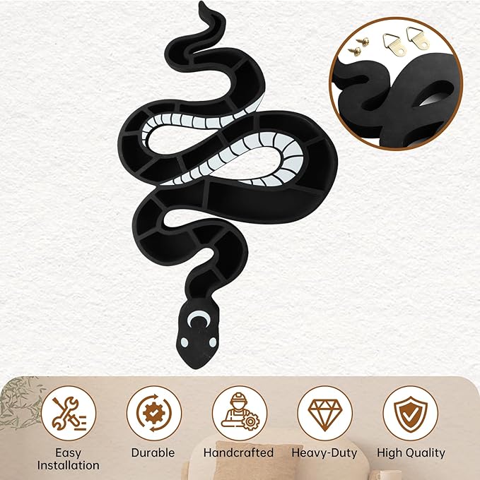Wooden Floating Shelf Snake Design Unique Room Decor Crystal & Rock Display Shelf, Floating Wall Shelves with Snake Design for Rocks, Crystals, Oils, Stones, Plants(18.9