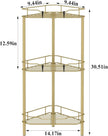 3 Tier Floor Standing Corner Shower Caddy Organizer Shelf with Hooks, Bathroom Shelves Stand Rack, Gold