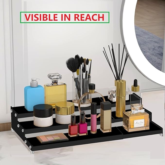 Spice Rack Organizer for Cabinet, 3 Tier Expandable Spices Storage, Great for Kitchen Cabinets, Cupboard,Pantry and Countertop More 1 Pack/Black