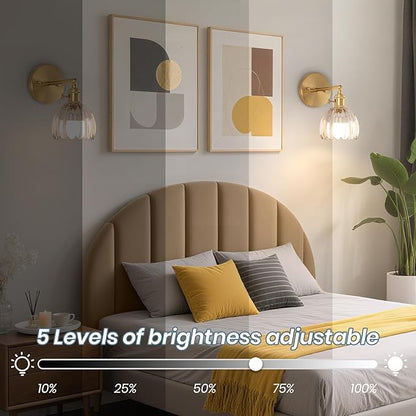Battery Operated Wall Sconce, Vintage Wall Sconce with Transparent Tulip Glass Lampshade Rechargeable Battery Powered Wall Light with Remote Control for Bedroom,Living Room, Hallway, Aisle