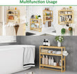 RRX Bathroom Shelf Storage Organizer, Bathroom Shelf 3-Tier Adjustable Layer Bamboo Organizer with Bar, Hanging, Freestanding Over Toilet Utility Shelves, Beige