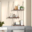 Hanging Shelves for Wall, 3 Tier Boho Hanging Plant Shelf, Floating Shelves Rope Rustic Wood Organizer Storage Hanger Rack for Aesthetic Home Bedroom Kitchen Bathroom (Champagne Flower)